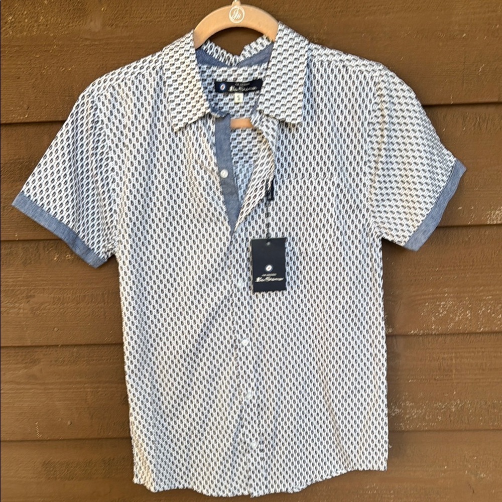 NWT Ben Sherman Boys Blue and White Casual Button Down Shirt size 18